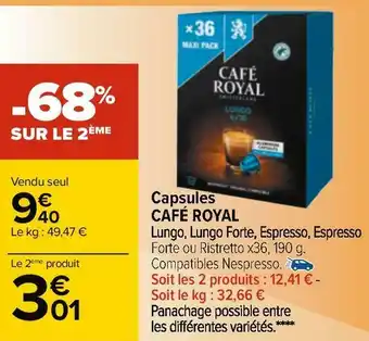 Carrefour Café royal capsules offre