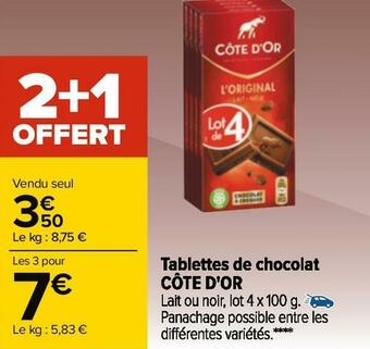 Carrefour Côte d'or tablettes de chocolat offre