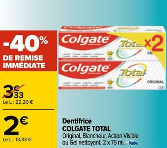 Carrefour Colgate dentifrice total offre