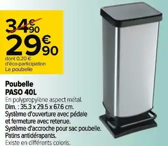 Carrefour Paso poubelle 40l offre