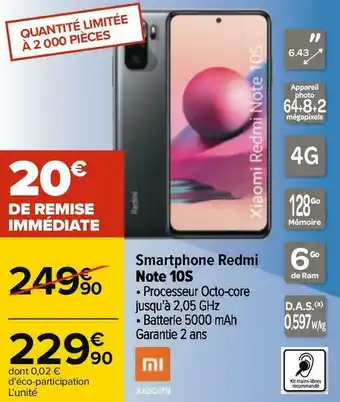 Carrefour Xiaomi smartphone redmi note 10s offre