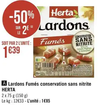 Géant Casino Herta lardons fumés conservation sans nitrite offre