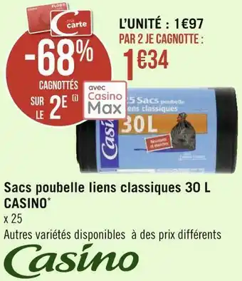 Géant Casino Casino sacs poubelle liens classiques 30 l* offre