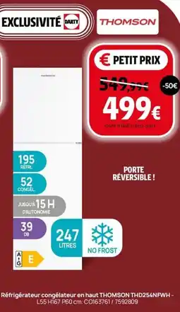 Darty Réfrigérateur congélateur en haut THOMSON THD254NFWH offre