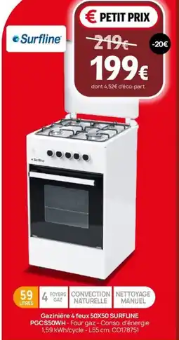 Darty Gazinière 4 feux 50X50 SURFLINE PGCS50WH offre