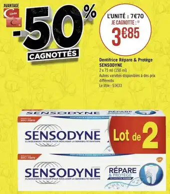 Géant Casino Sensodyne dentifrice répare & protège offre