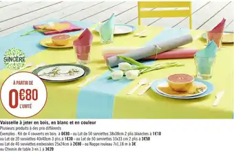 Géant Casino Vaisselle à jeter en bois, en blanc et en couleur offre