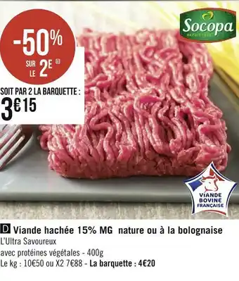 Géant Casino Socopa viande hachée 15% mg nature ou à la bolognaise offre