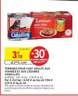 Intermarché TERRINES POUR CHAT ADULTE AUX VIANDES ET AUX LÉGUMES CANAILLOU offre