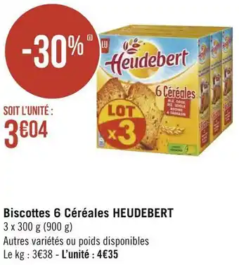 Géant Casino Heudebert biscottes 6 céréales offre