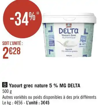 Géant Casino Delta yaourt grec nature 5 % mg offre