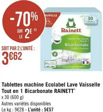 Géant Casino Rainett tablettes machine ecolabel lave vaisselle tout en 1 bicarbonate* offre