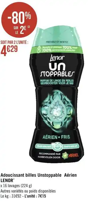 Géant Casino Lenor adoucissant billes unstoppable aérien * offre