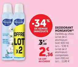 Hyper U Monsavon déodorant au lait offre