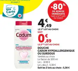 Hyper U Cadum douche hypoallergenique ou surdoux offre