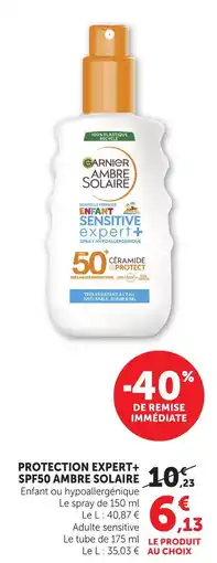 Hyper U Garnier ambre solaire protection expert+ spf50 enfant sensitive spray offre