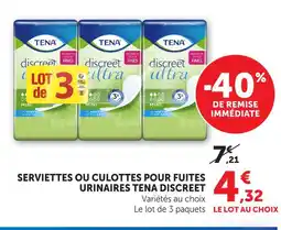 Hyper U Tena discreet serviettes ou culottes pour fuites urinaires offre