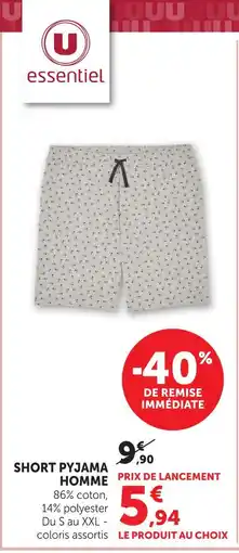 Hyper U U essentiel short pyjama homme offre