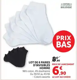 Hyper U Lot de 6 paires d'invisibles homme offre