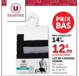 Hyper U U essentiel lot de 4 boxers homme offre