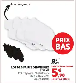 Hyper U Lot de 6 paires d'invisibles femme offre