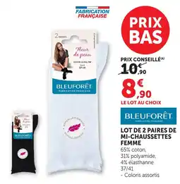 Hyper U Bleu forêt lot de 2 paires de mi-chaussettes femme offre