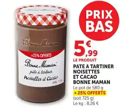 Hyper U Bonne maman pâte à tartiner noisettes et cacao offre