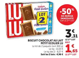 Hyper U Petit ecolier lu biscuit chocolat au lait offre