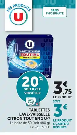 Hyper U U tablettes lave-vaisselle citron tout en 1 offre