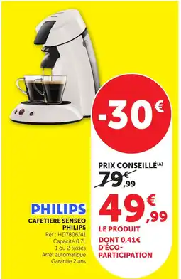 Hyper U Philips cafetiere senseo offre
