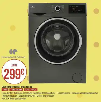 Géant Casino Continental edison lave-linge frontal inox foncé offre