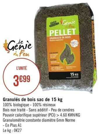 Géant Casino Granulés de bois sac de 15 kg offre