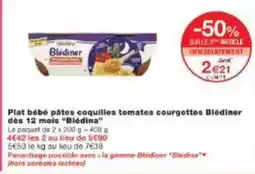 Monoprix Blédina - plat bébé pâtes coquilles tomates courgettes r des 12 mois offre