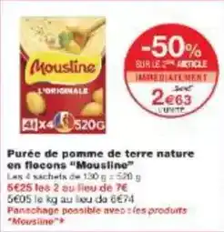 Monoprix Mousline - purée de pomme de terre nature en flocons offre
