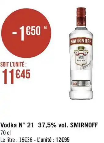 Géant Casino Smirnoff vodka n° 21 37,5% vol. offre
