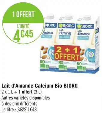 Géant Casino Bjorg lait d’amande calcium bio offre