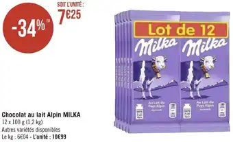 Géant Casino Milka chocolat au lait alpin offre