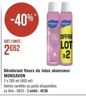 Géant Casino Monsavon déodorant fleurs de lotus atomiseur offre