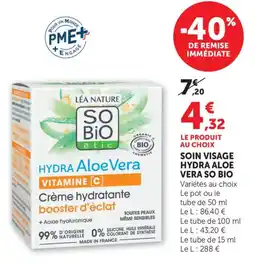 Bi1 Soin visage hydra aloe vera so bio offre