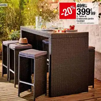 BUT Table et 6 tabourets jardin cocktail offre