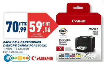 Bureau Vallée Canon pack de 4 cartouches d’encre pgi-2500xl offre