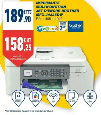 Bureau Vallée Brother imprimante multifonction jet d’encre brother mfc-j4335dw offre