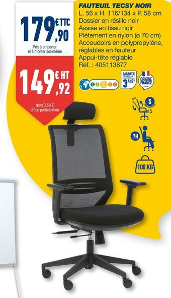 Bureau Vallée Fauteuil tecsy noir offre