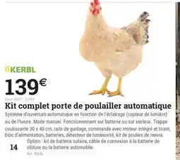 Espace emeraude KERBL Kit complet porte de poulailler automatique offre