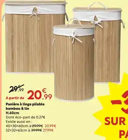 Maxi Bazar Panière à linge pliable bambou & lin h.60 cm offre