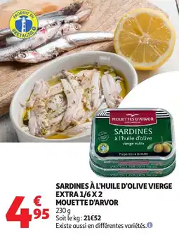 Auchan Sardines à l'huile d'olive vierge extra 1/6 x 2 mouette d'arvor offre