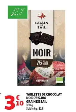 Auchan Tablette de chocolat noir 75% bio grain de sail offre