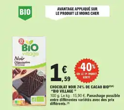 E.Leclerc Bio village chocolat noir 74% de cacao bio offre