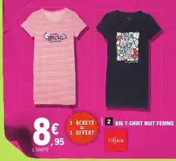 E.Leclerc Tissaia big t-shirt nuit femme - rayures offre