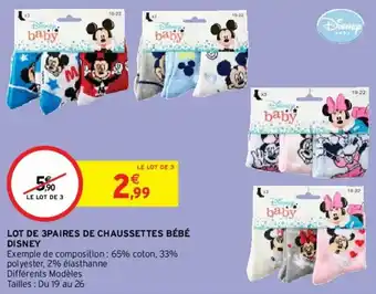 Intermarché Lot de 3Paires de Chaussettes Bébé offre